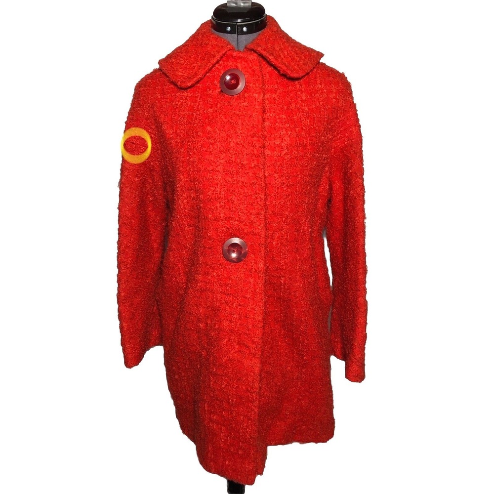Vtg 50s 60s Boucle Wool Coat Orange Mod Mid Century Statement Jacket S/M B-40"